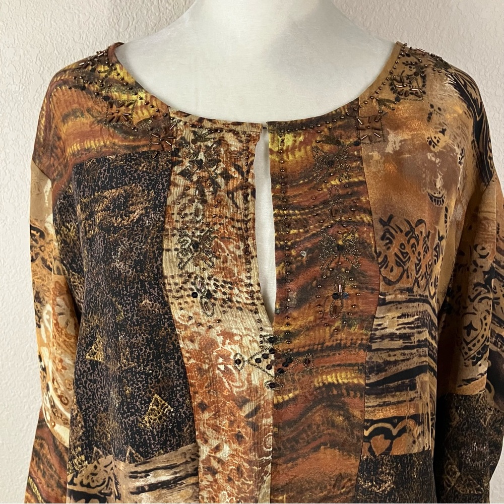 Chico's Silk Linen Beaded Patchwork Tunic Blouse … - image 3